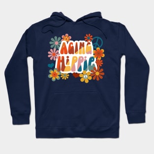 "Aging Hippie" in 70s font with flower power and peace signs - groovy! Hoodie